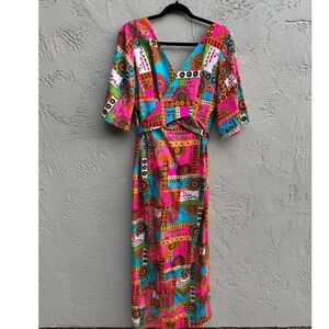 Vintage Hawaiian Togs Maxi Dress Vibrant Patchwork Vibrant 70's Psychedelic